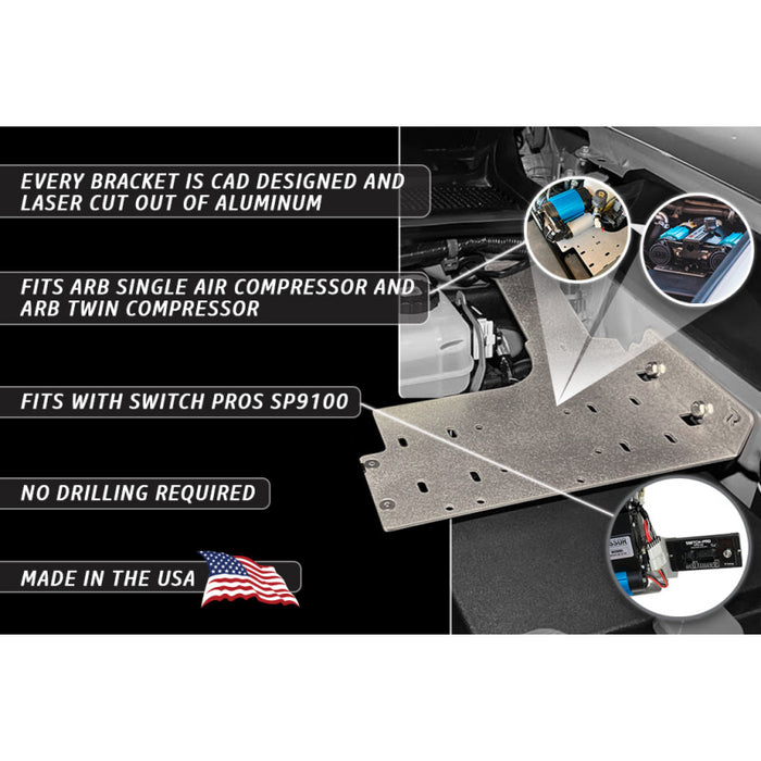 Rago Fabrication 2016-2023 3rd Gen Tacoma Air Compressor Mount Model R1519TTACARB-NB