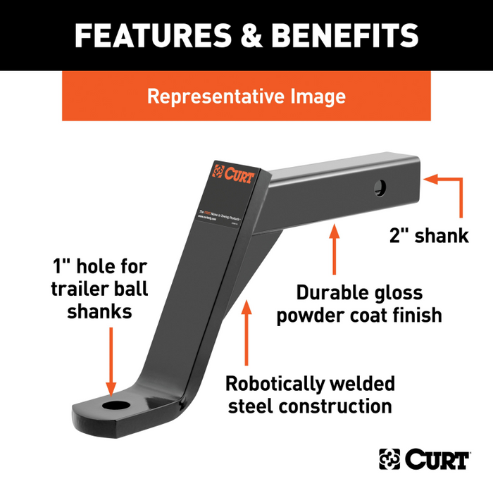 CURT Class 3 Ball Mount, Imported (2" Shank, 5,000 lbs., 10" Drop, 13" Long) Model 45892