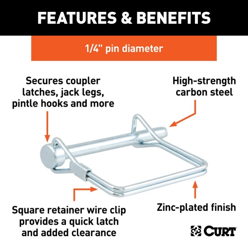 CURT Trailer Coupler Pin, 1/4-Inch Diameter x 2-3/4-Inch Long Model 25080