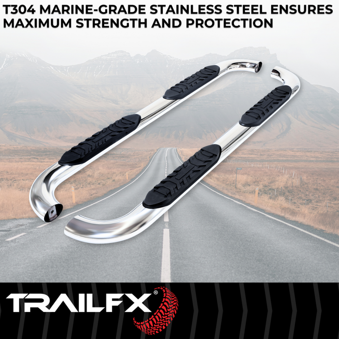 TrailFX 4" Oval Bent Step Nerf Bars W/ Step Pads Polished Stainless Steel Model A1019S