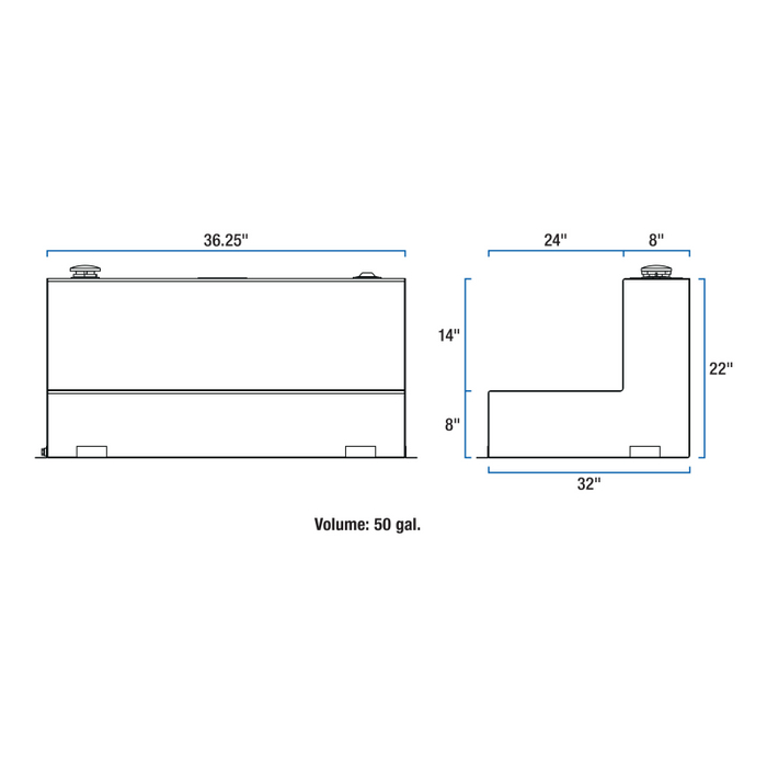 UWS Bright Aluminum 50-Gallon L-Shaped Aluminum Transfer Tank Model TT-50-L-T-P