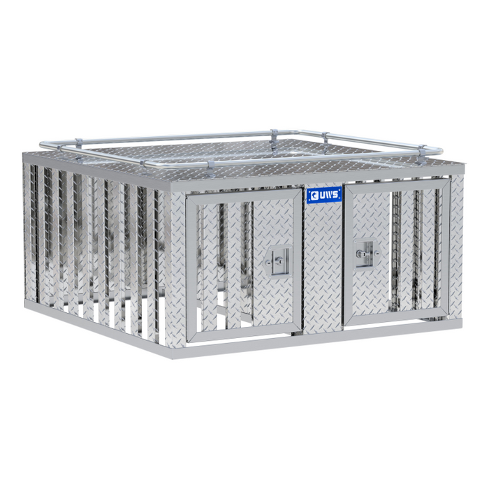 UWS Bright Aluminum 48" x 48" Double-Door Dog Box with Divider Model DB-4848