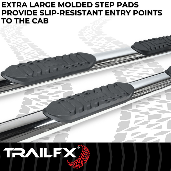 TrailFX 4" Oval Straight Step Nerf Bars W/ Step Pads Polished Stainless Steel Model A1559S