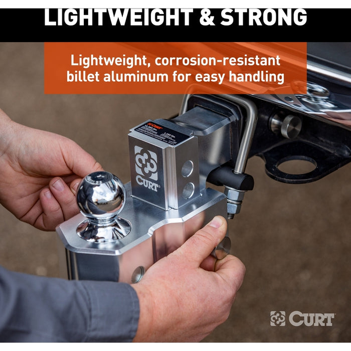 CURT AlumaLite Adjustable Aluminum Trailer Hitch with Dual Ball, 3-1/2" Drop, 12,500 lbs. GTW, 2" & 2-5/16" Balls Model 45364
