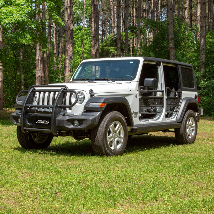 ARIES Pro Series Black Steel Grille Guard with Light Bar, Fits Select Jeep JL, Gladiator Model 2170032