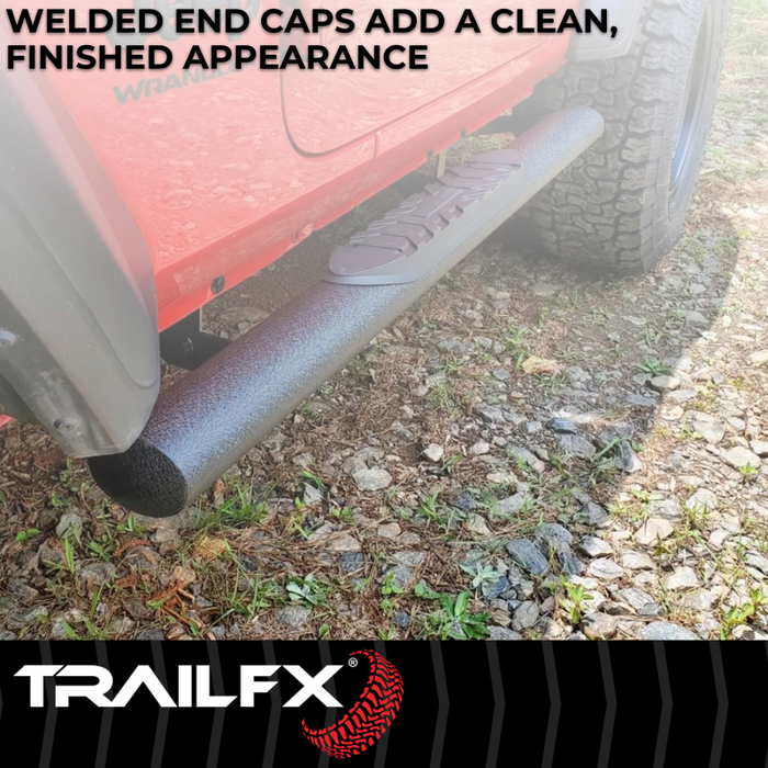 TrailFX 4" Oval Straight Step Nerf Bars W/ Step Pads Matte Black Steel Model A1559T
