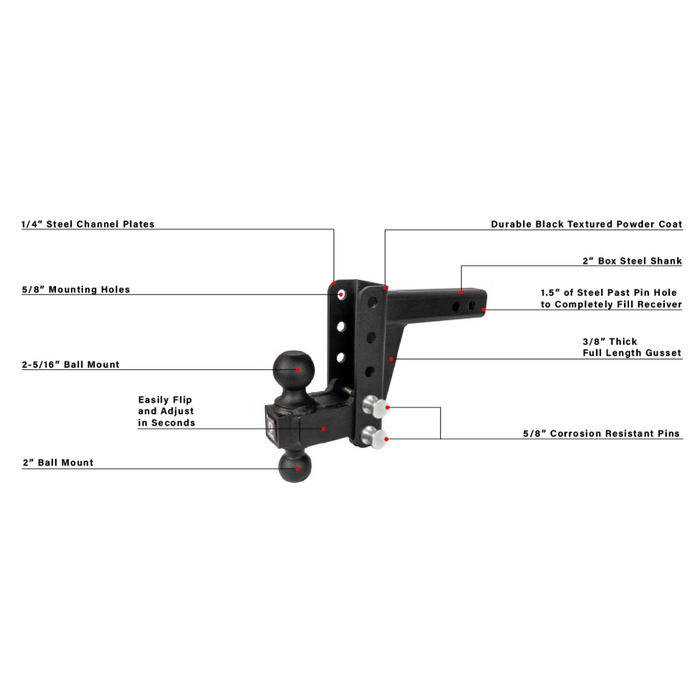 BulletProof Hitches 2.0" Medium Duty 4" Drop/Rise Hitch Model MD204