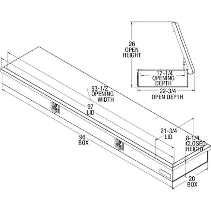 Buyers Products Top Mount Service Body Box 96x20 Heavy-Duty Diamond Tread Aluminum Model 1709614