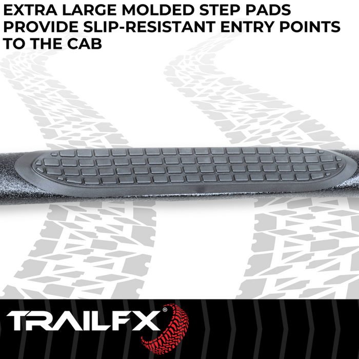 TrailFX 3" Round Bent Step Nerf Bars W/ Step Pads Powder Coat Black Model A0068T