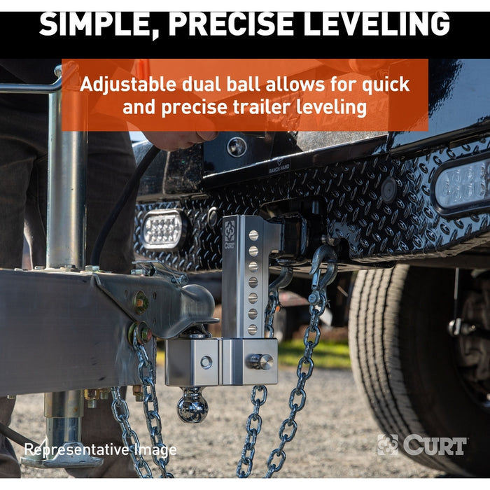 CURT AlumaLite Adjustable Aluminum Trailer Hitch with Dual Ball, 3-1/2" Drop, 12,500 lbs. GTW, 2" & 2-5/16" Balls Model 45364