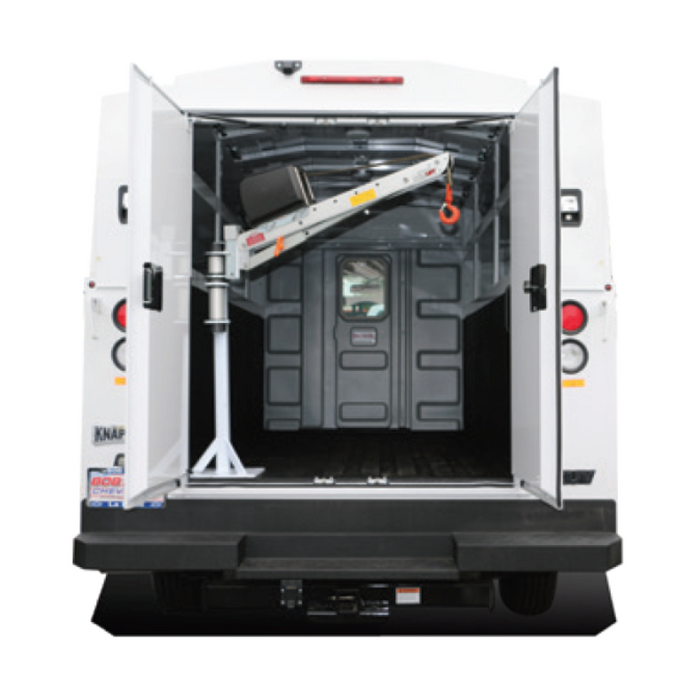 SpitzLift High Roof Enclosed Service Body Rear Fold Down 650 lb. 12V Crane Package Model Option-3-ESB-P30