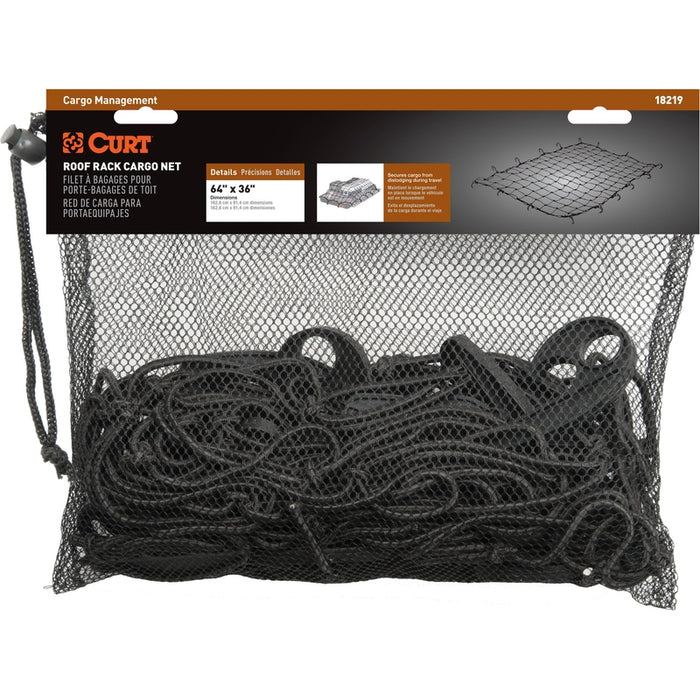 CURT 64 x 36-Inch Elastic Cargo Net with Hooks for Extended Roof Basket Model 18219