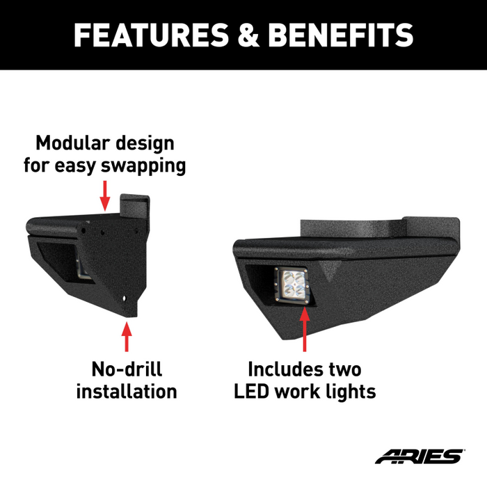ARIES TrailChaser Jeep Wrangler Aluminum Rear Bumper Corners with LEDs Model 2081223