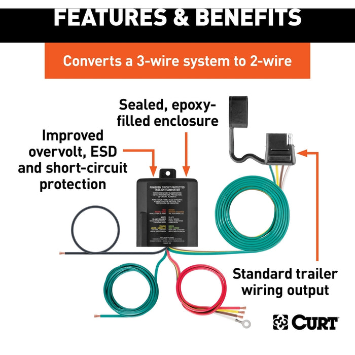 CURT Weather-Resistant Powered 3-to-2-Wire Splice-in Trailer Tail Light Converters, 4-Pin Wiring Harness, 30-Pack Model 56497