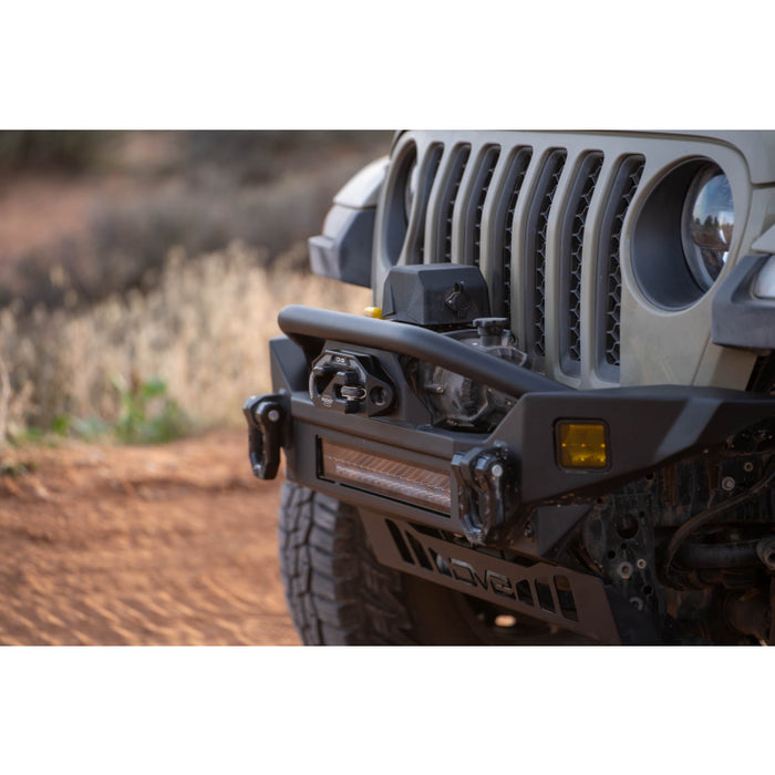 DV8 Offroad 2007-2025 Jeep GladiatorJT Wrangler JK JKU JL JLU Fs-7 Mid-Width Winch Front Bumper Model FBJL-07