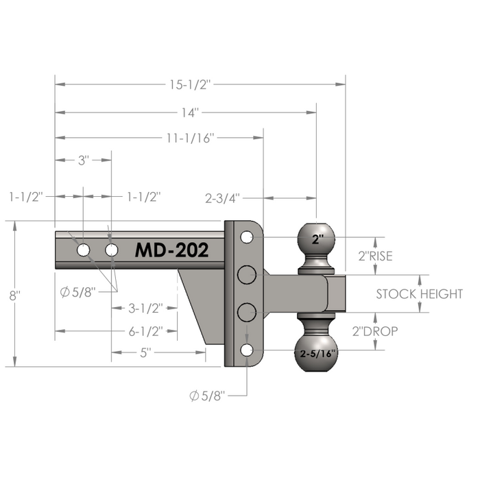 BulletProof Hitches 2.0" Medium Duty 2" Drop/Rise Hitch Model MD202