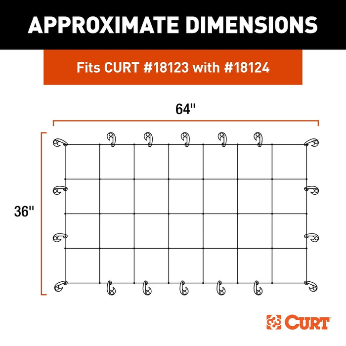 CURT 64 x 36-Inch Elastic Cargo Net with Hooks for Extended Roof Basket Model 18219
