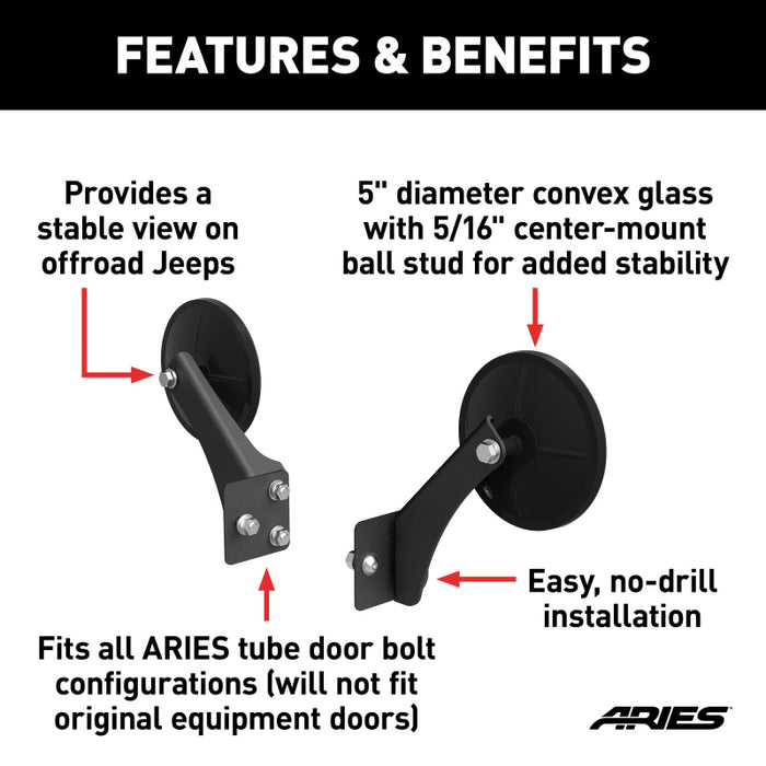 ARIES Offroad Jeep Wrangler Tube Door Mirrors (2-Pack) Model 3500300