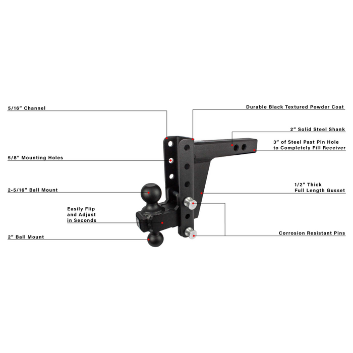BulletProof Hitches 2.0" Extreme Duty 6" Drop/Rise Hitch Model ED206