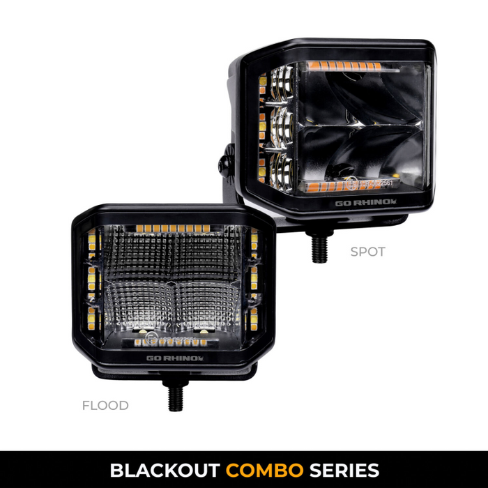 Go Rhino Blackout Series SIDELINE 4x3 LED Cube Flood Lights W/Amber LEDs Model 750700322FCS