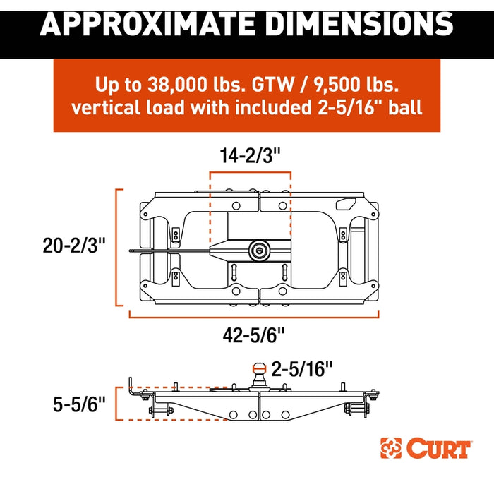 CURT PowerHaul Double Lock Gooseneck Hitch, Fits Select Ford F-250, F-350, F-450 Super Duty Model 60703