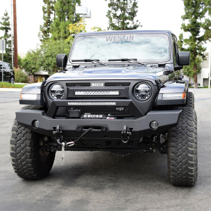 Westin WJ2 Full Width Front Bumper With LED Light Bar Mount Textured Black Steel Model 59-80125