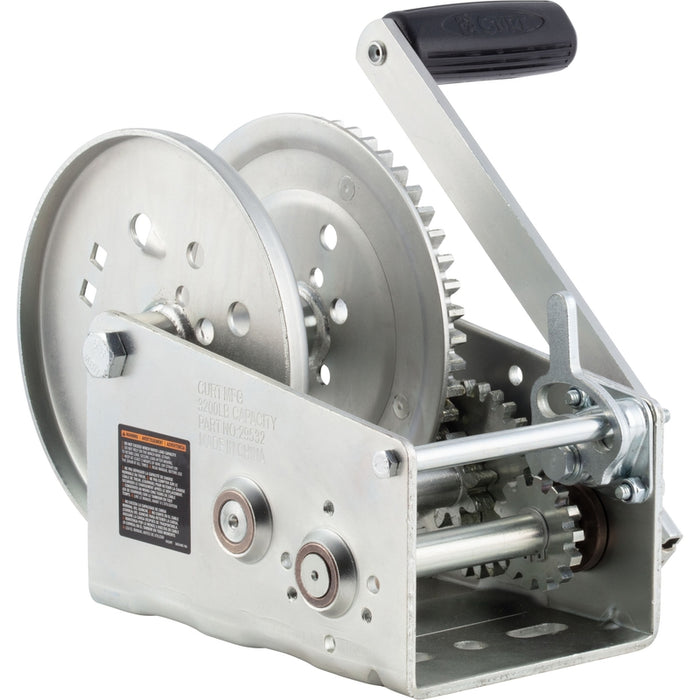 CURT Hand-Crank 2-Speed Winch, 3,200 lbs, 5.4:1 High, 17.5:1 Low Gear Ratio, 9.6" Handle Model 29532