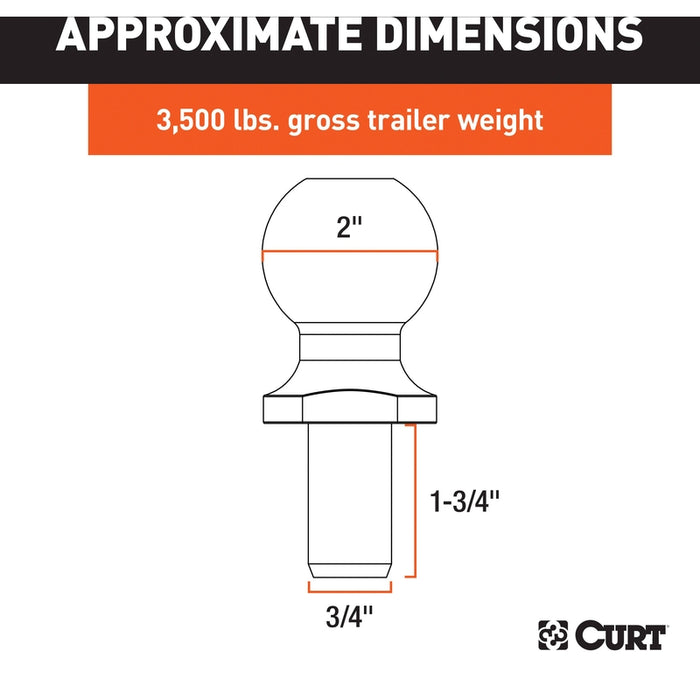 CURT Chrome Trailer Hitch Ball, 3,500 lbs, 2-Inch Diameter, 3/4 x 1-3/4-Inch Shank Model 40003