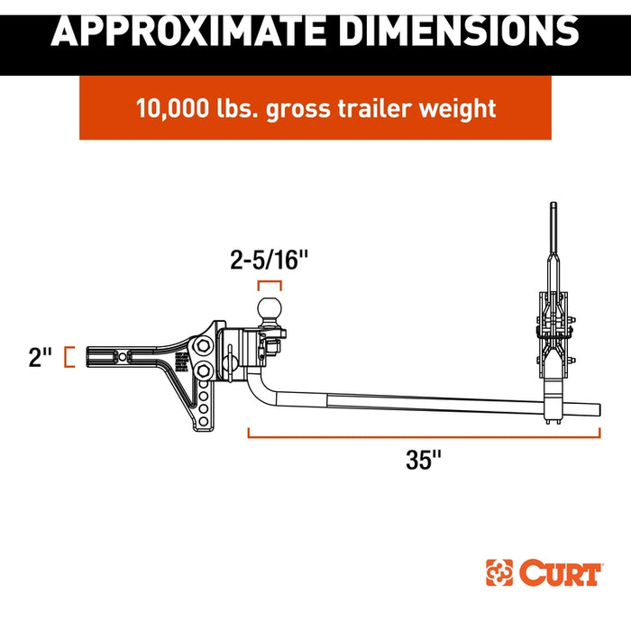 CURT TruTrack 2P Trailer-Mounted Weight Distribution Hitch with Sway Control, 8-10K Model 17510