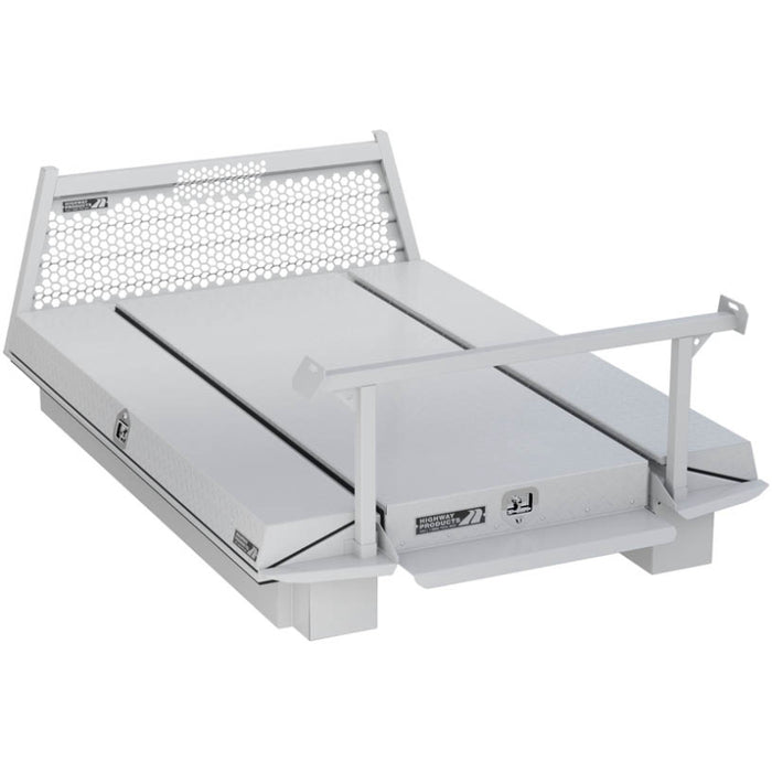 Highway Products Pickup Pack, w/ White Diamond Plate Lid, w/ White Smooth Aluminum Base, w/ Mesh Headache Rack, w/ Ladder Rack Model 39212WFML
