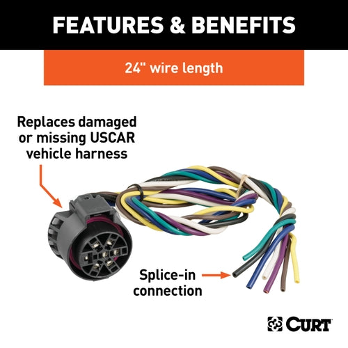 CURT Replacement USCAR Connector Wiring Harness, 24-Inch Wires, 7 Pin Trailer Wiring Model 56229