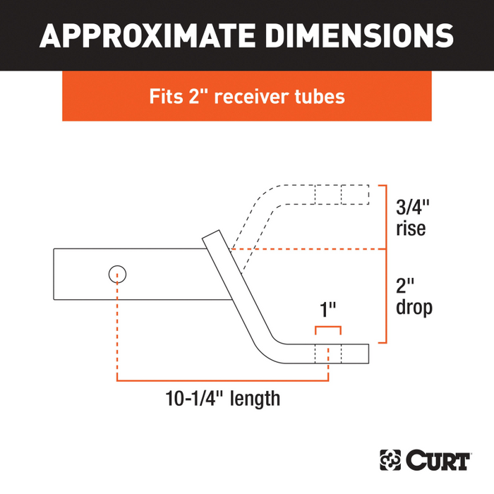 CURT Class 3 Ball Mount, Imported (2" Shank, 7,500 lbs., 2" Drop, 10-1/4" Long) Model 45840