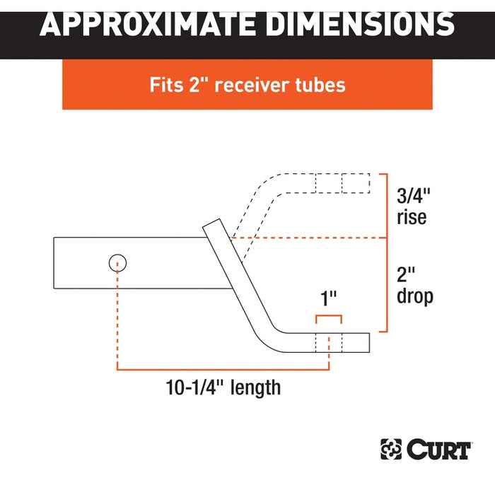 CURT Class 3 Trailer Hitch Ball Mount, Imported, Fits 2-Inch Receiver, 7,500 lbs, 1-Inch Hole, 2-In Drop, 3/4-Inch Rise Model 45840