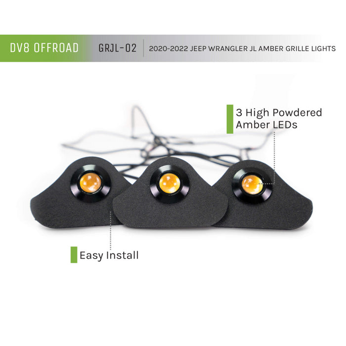 DV8 Offroad 2018-2025 Jeep Wrangler JL JLU Gladiator JT Amber Grille Lights Model GRJL-02