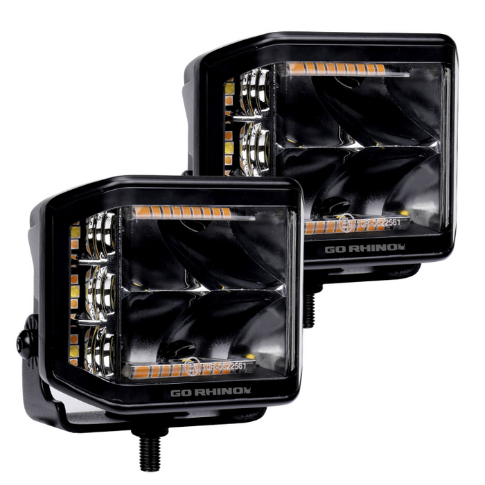 Go Rhino Blackout Series SIDELINE 4x3 LED Cube Spot Lights, W/Amber LED's Model 750700322SCS