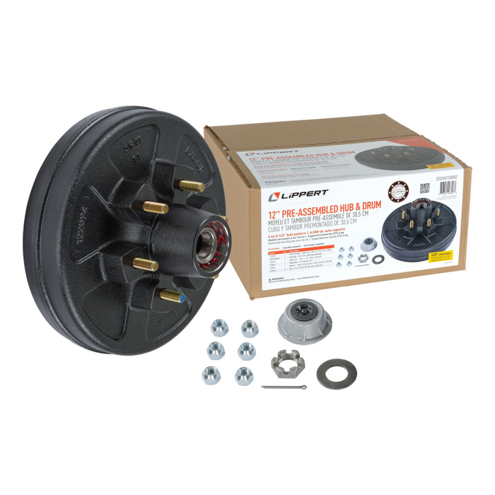 CURT 2024013262 12" Brake Drum Hub Complete Kit with Installed Bearings, 6 on 5.5", 1/2" Stud, 6,000-lb. Axles Model 2024013262