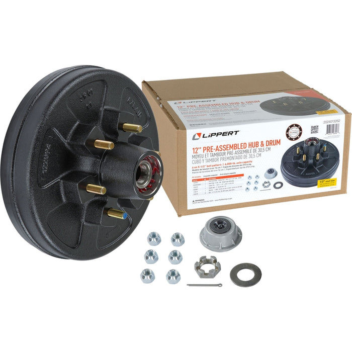 CURT 2024013262 12" Brake Drum Hub Complete Kit with Installed Bearings, 6 on 5.5", 1/2" Stud, 6,000-lb. Axles Model 2024013262