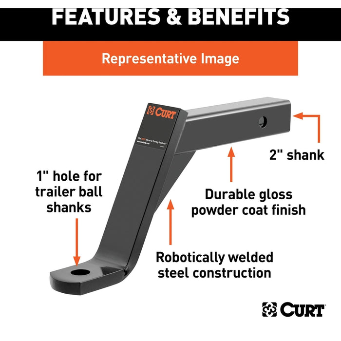 CURT Class 3 Trailer Hitch Ball Mount, Imported, Fits 2-Inch Receiver, 5,000 lbs, 1-Inch Hole, 8-Inch Drop Model 45891