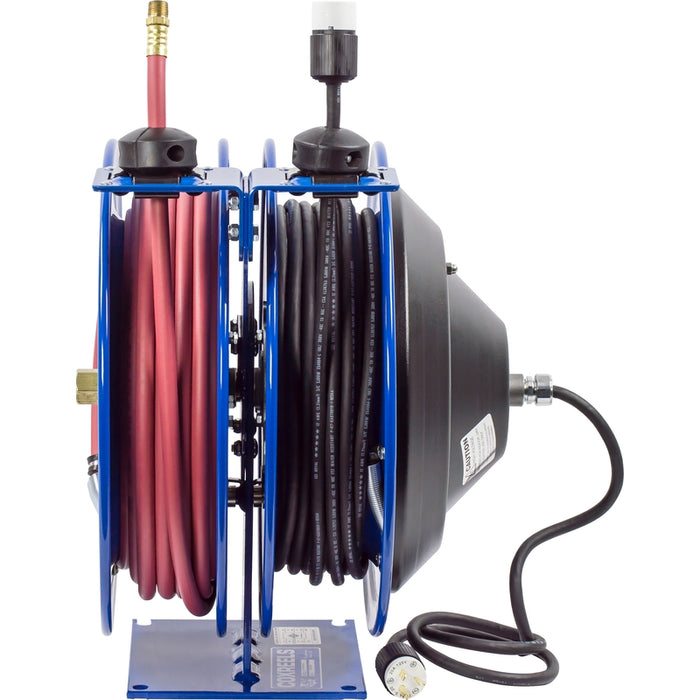 Coxreels Dual C Air-Electric Series Purpose Spring Rewind Reels 3/8 in. x 50 ft. - Single Industrial Receptacle - 16 AWG x 50 ft. - 13 Amps 300 PSI Hose Included Model C-L350-5016-A