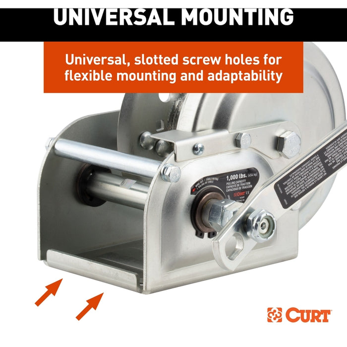 CURT Hand-Crank Brake Winch, 1,000 lbs, 4.2:1 Gear Ratio, 7" Handle Model 29610
