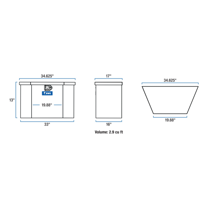 UWS Bright Aluminum 34" Trailer Tongue Box with Low Profile Model TBV-34-LP