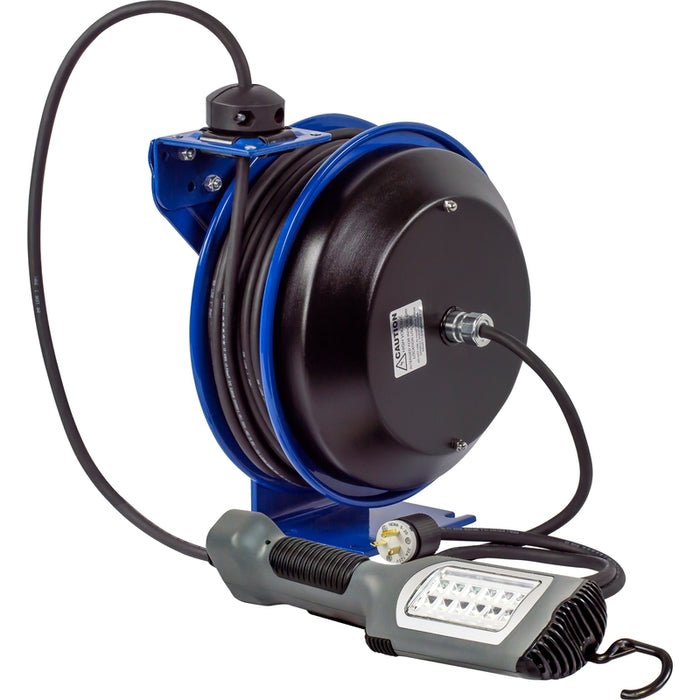 Coxreels PC Series Spring Driven Cord Reel 16 AWG x 50 ft. SJTO Cord 25A 600V LED Light With Tool Tap Handle - Cord Included Model PC13-5016-K