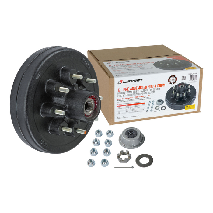 CURT 12" Brake Drum Hub Kit with Installed Bearings - 8 on 6-1/2", 1/2" Studs, 7,000-lb. Axles #2024013260 Model 2024013260