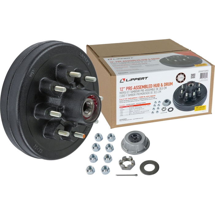 CURT 12" Brake Drum Hub Kit with Installed Bearings - 8 on 6-1/2", 1/2" Studs, 7,000-lb. Axles #2024013260 Model 2024013260