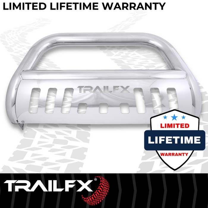 TrailFX 3" Round Bull Bar w/ Skid Plate w/ Light Option Polished Stainless Steel Model B0045S