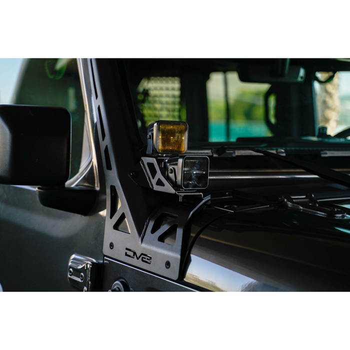 DV8 Offroad 2018-2026 Jeep Gladiator JT Wrangler JL JLU A-Pillar Dual Light Pod Mounts Model LBJL-11