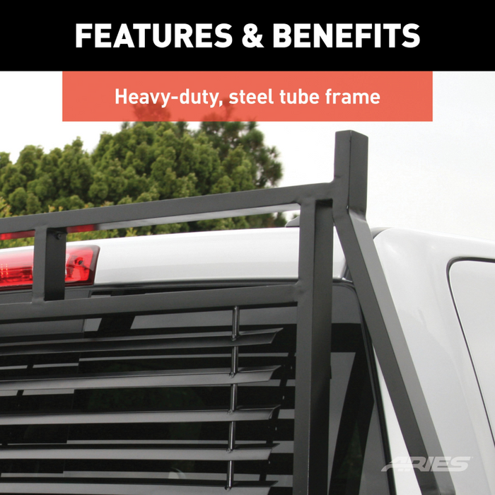 ARIES Classic Black Steel Headache Rack, Fits Select Chevrolet, Ford, Dodge, GMC, Ram Model 111000