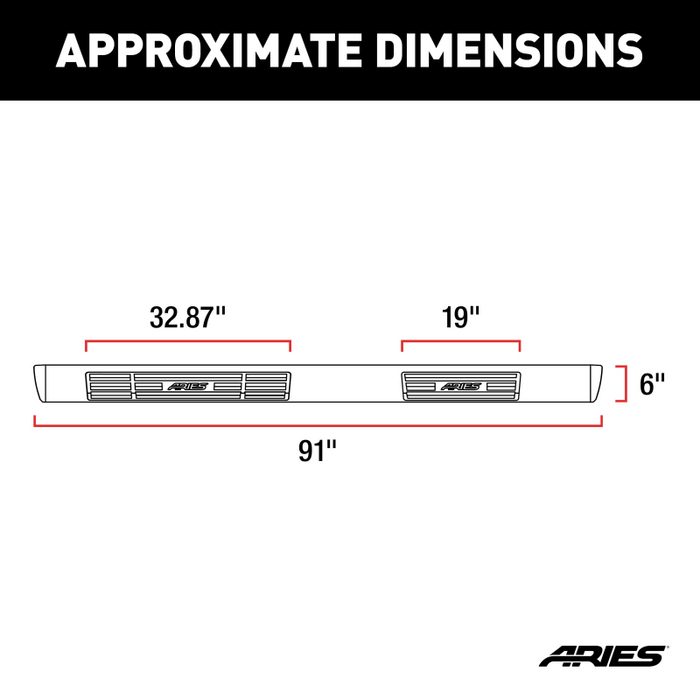 ARIES 6" x 91" Black Aluminum Oval Step Nerf Bars Model 4445020