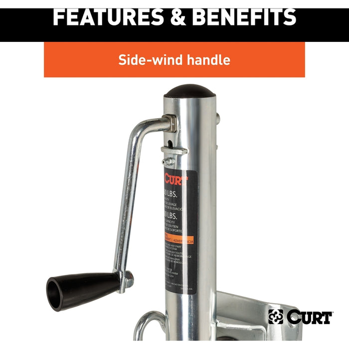 CURT Marine Boat Trailer Tongue Jack with 6-Inch Wheel, 1,000 lbs. Support Capacity, 10 Inches Vertical Travel Model 25003