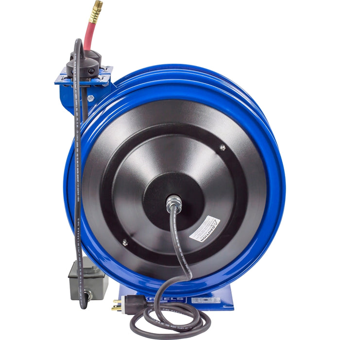 Coxreels Dual C Air-Electric Series Purpose Spring Rewind Reels 3/8 in. x 50 ft. - G.F.C.I. Receptacle - 16 AWG x 50 ft. - 13 Amps 300 PSI Hose Included Model C-L350-5016-F